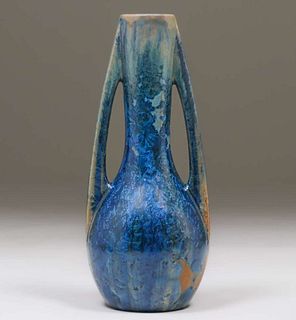 Pierrefonds Blue Crystalline Two-Handled Vase