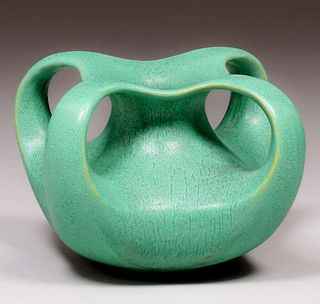 Teco Pottery Matte Green Four-Handle Vase c1910