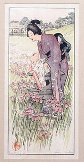Helen Hyde Colored Etching "A Day in June" c1910