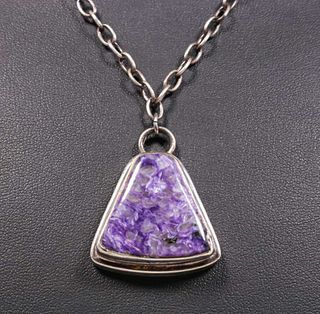 Purple Agate Sterling Silver Pendant Necklace