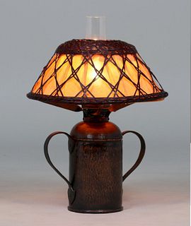 Gustav Stickley Hammered Copper Two-Handled Lamp c1910