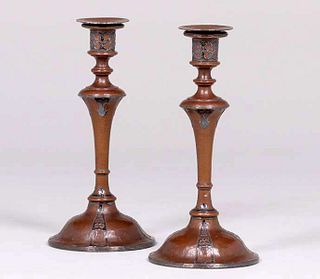 Joseph Heinrichs Hammered Copper & Silver Candlesticks