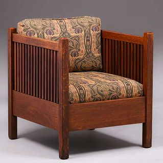 Gustav Stickley Spindled Cube Chair c1907