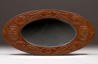 Celtic Arts & Crafts Hammered Copper Oval Mirror c1905