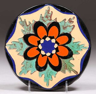 California Faience Stylized Floral Tile c1930s
