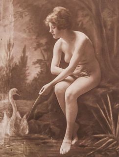 Arts & Crafts Tonalist Nude & Swan c1910