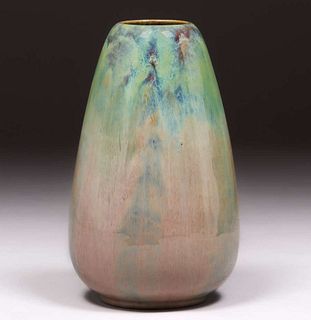 Fulper Pottery Green & Ivory #425 Oviform Vase c1910s