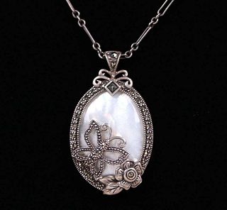 Arts & Crafts Silver Mother-of-Pearl Butterfly Necklace