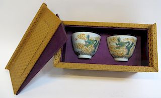 Pair 18th C. Famille Rose Bowl In Old Box