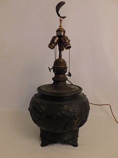 LARGE JAPANESE BRONZE OIL LAMP