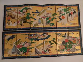 PAIR ANTIQUE JAPANESE TABLE SCREENS