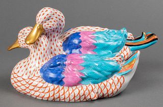Herend Porcelain Large Sculpture of Two Ducks