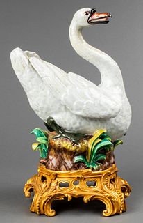 Meissen Porcelain Swan on Gilt Bronze Base