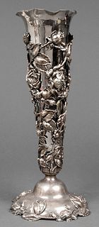 Redlich & Co. Repousse Silver Trumpet Vase