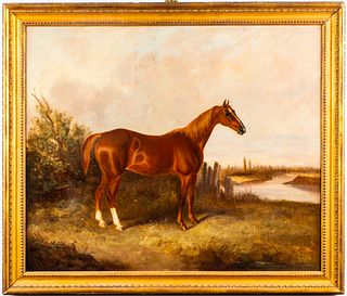 Antique British School Equestrian Portrait Oil