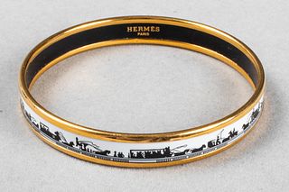 Hermes Gold-Tone Enamel Bangle Bracelet