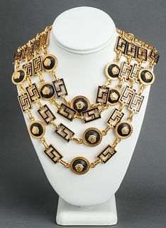 Gianni Versace Gold-Tone & Enamel Logo Necklace