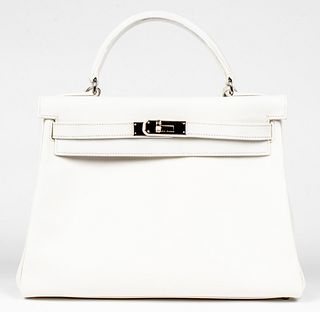 Hermes White Leather Kelly 32cm Handbag
