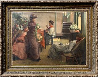 Ella M Bedford "Afternoon Tea" Oil on Canvas, 1889