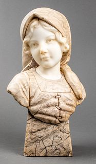Blasche Carved Marble Portrait Bust Of A Maiden
