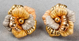 Vintage 18K Tri-Gold Rose Motif Earrings