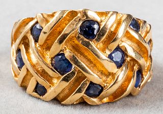 Vintage 18K Yellow Gold & Sapphire Woven Ring