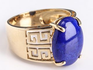 14K Yellow Gold & Lapis Lazuli Greek Key Ring