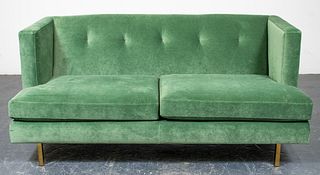 Contemporary Green Velvet Upholstered Sofa