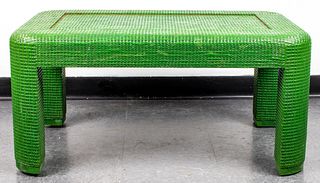 Karl Springer Style Modern Grasscloth Table