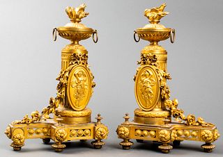 Louis XVI Style Gilt Bronze Chenets, Pair