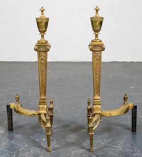 Louis XVI Style Brass Andirons, Pair
