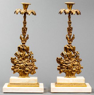 Rococo Style Gilt Metal And Stone Candelabra, Pair