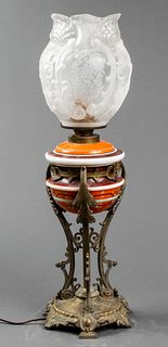 Renaissance Revival Glass And Brass Lamp