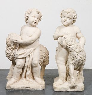 Putto with Lamb Garden Statuary, Pair