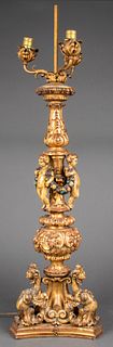 Continental Baroque Style Giltwood Pricket Lamp