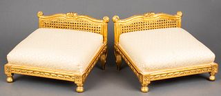 Louis XV Style Caned Giltwood Tabourets, Pair