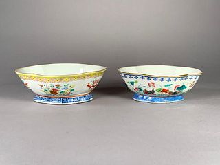 Two Chinese Polychrome Glaze Footed Bowls, 19thc.