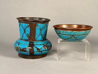 Two Syrian Enamel over Copper Vessels