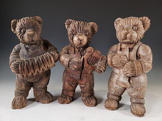 Three Hand Carved Bear Papier Mache Molds