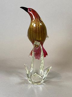 Venetian Murano Glass Model of a Bird on Branch