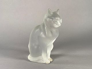 Lalique Molded and Frosted Glass Seated Cat