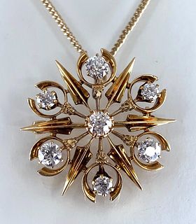 Antique Gold and Diamond Starburst Pendent/Brooch, ca.