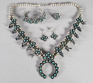 Native American Sterling and Turquoise Jewelry Suite