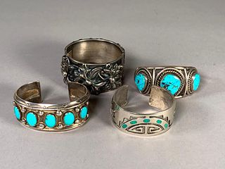 Three Native American Silver Bracelets and 1 More
