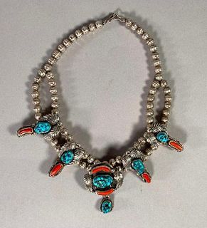 Native American Sterling Silver Turquoise and Coral