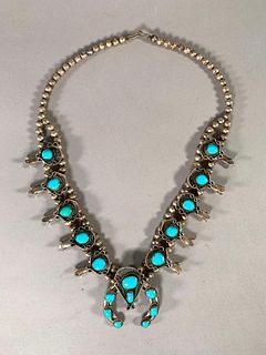 Sterling and Turquoise Squash Blossom Necklace