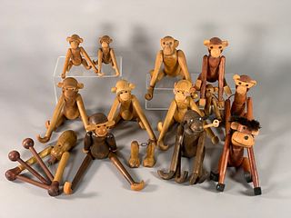 Kay Bojesen Style Teak Monkey Toys, 1950's