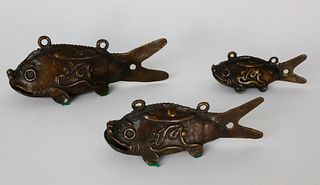 Set of Three Chiming Patina Bronze Japanese Graduated Koi Fish Ornaments