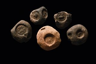 Lot of 5 Parthian clay bullae seals c.5th century AD. 