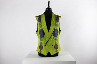 Gianni Versace - Apple green moirÃ©e cotton blend fabric man's waistcoat